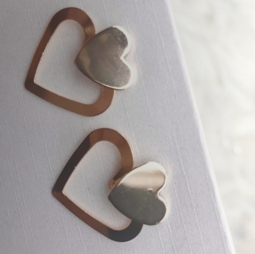 Cute Gold Heart Drop Earrings Lightweight Stud Back NEW in Package